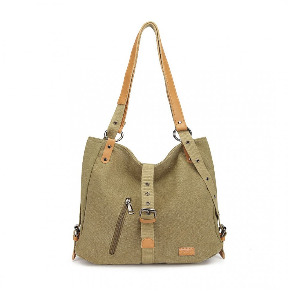 Casual Canvas Dual-Use Bag Large Shoulder Bag and Backpack – Khaki