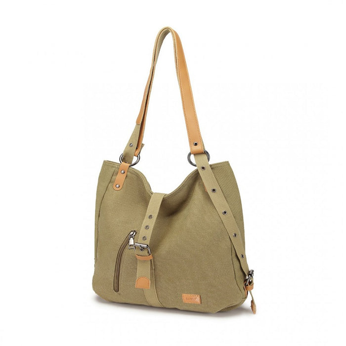 Casual Canvas Dual-Use Bag Large Shoulder Bag and Backpack – Khaki