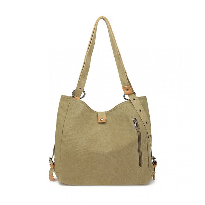 Casual Canvas Dual-Use Bag Large Shoulder Bag and Backpack – Khaki