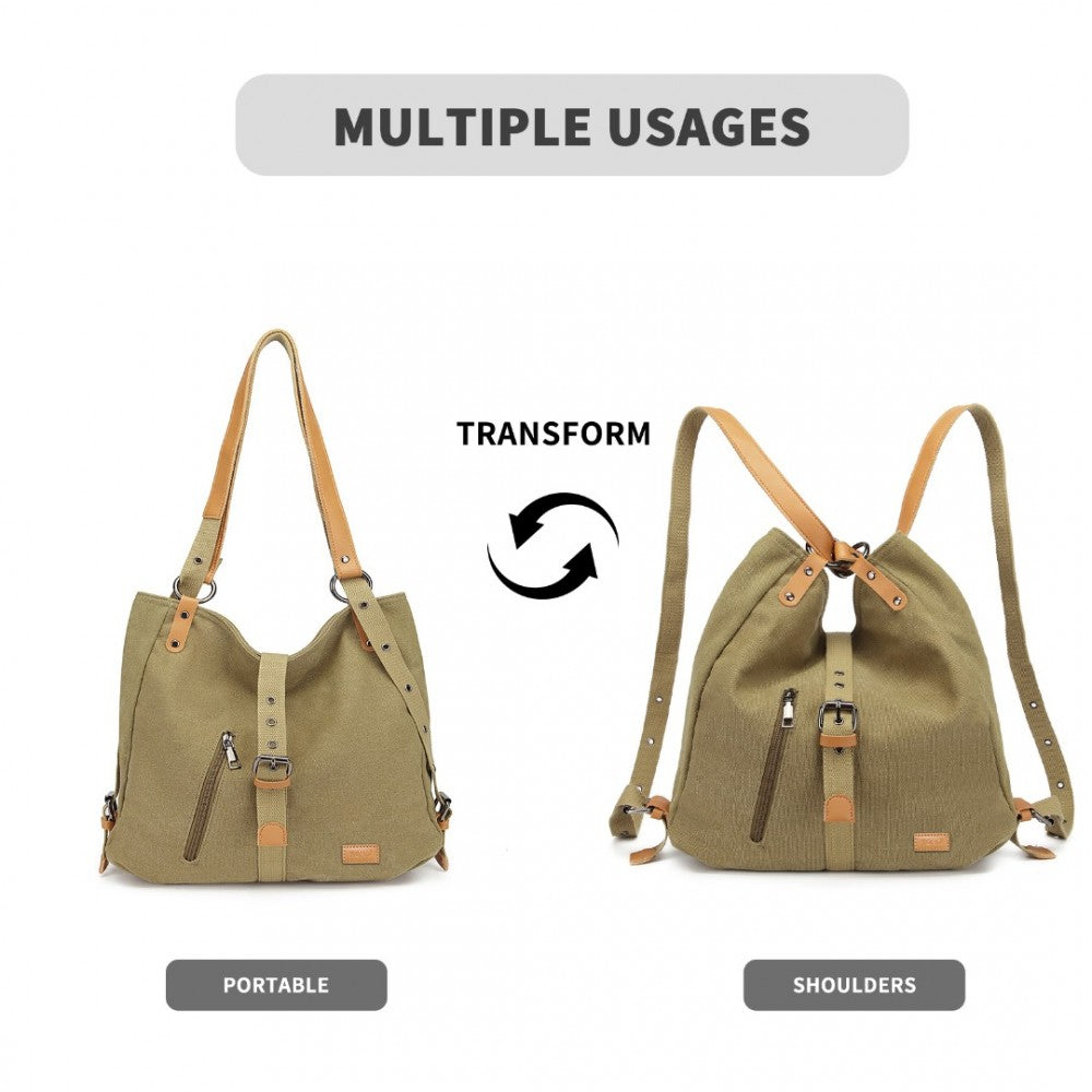 Casual Canvas Dual-Use Bag Large Shoulder Bag and Backpack – Khaki