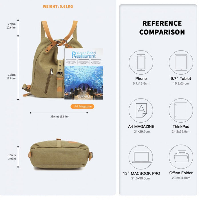 Casual Canvas Dual-Use Bag Large Shoulder Bag and Backpack – Khaki