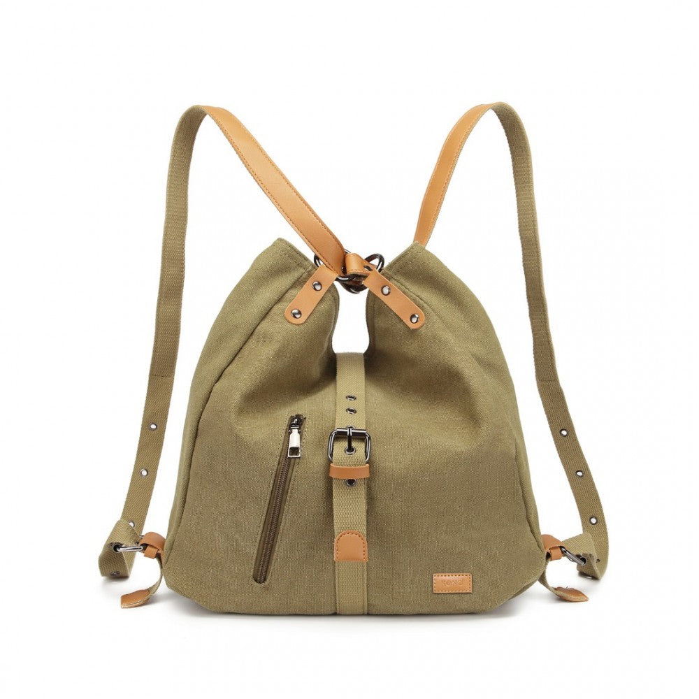 Casual Canvas Dual-Use Bag Large Shoulder Bag and Backpack – Khaki