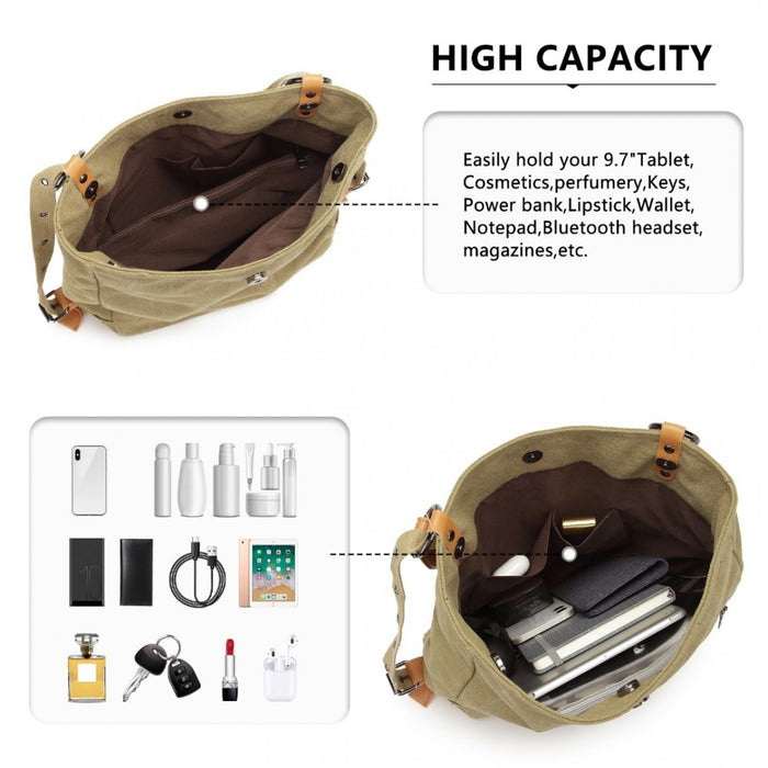 Casual Canvas Dual-Use Bag Large Shoulder Bag and Backpack – Khaki