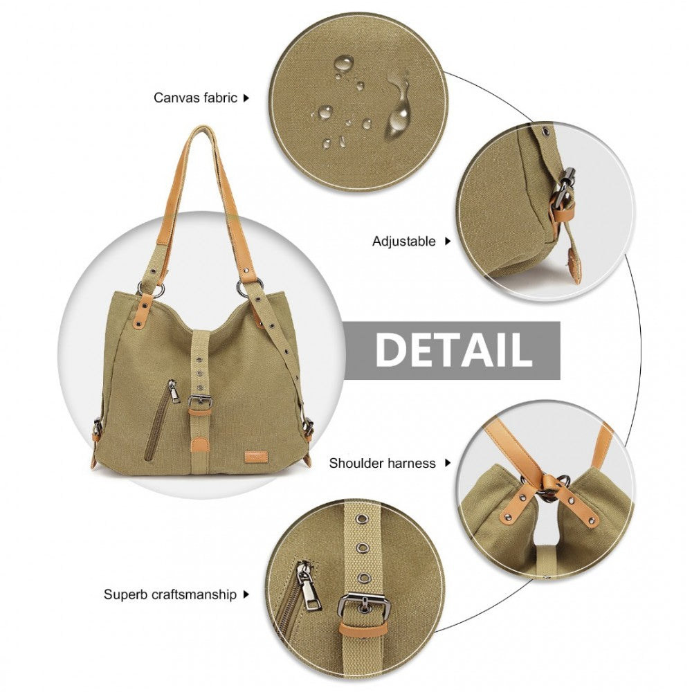 Casual Canvas Dual-Use Bag Large Shoulder Bag and Backpack – Khaki