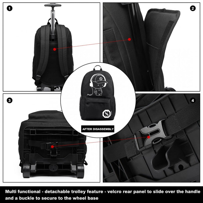 Glow-in-the-Dark Trolley Backpack – Black