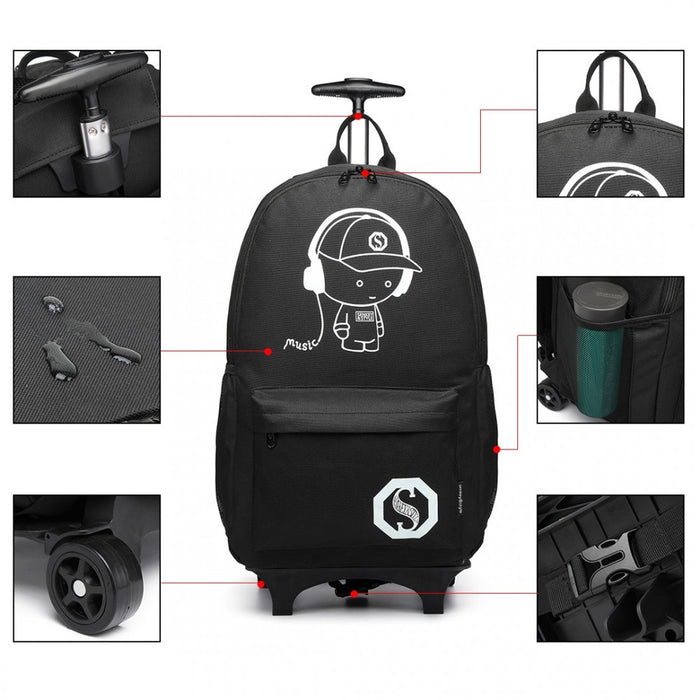 Glow-in-the-Dark Trolley Backpack – Black