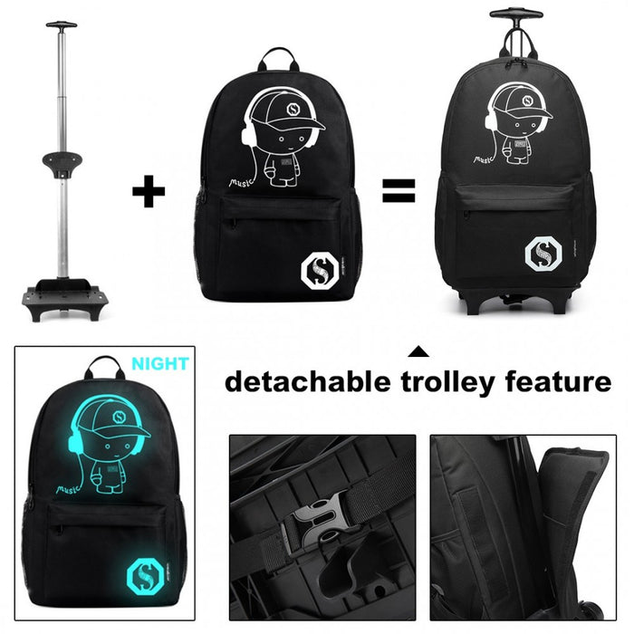 Glow-in-the-Dark Trolley Backpack – Black