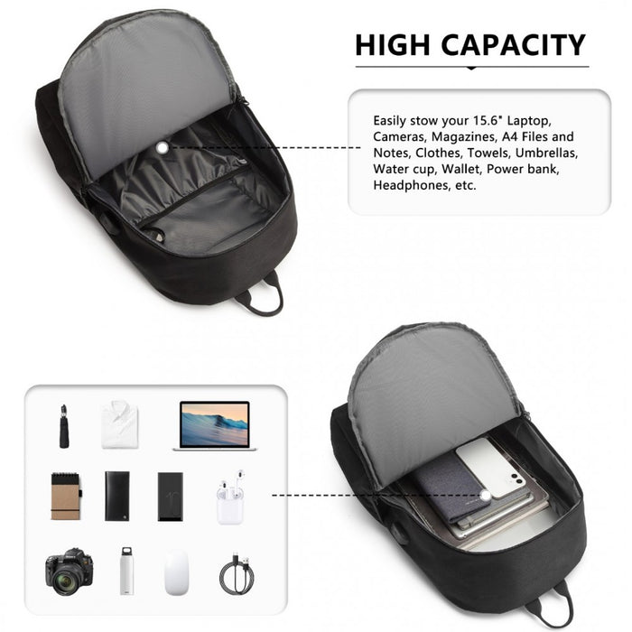 Glow in the Dark Waterproof USB Charging Backpack with Pencil Case – Black