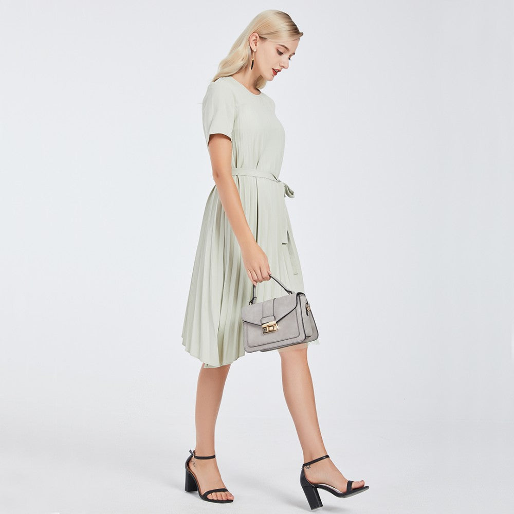 PU Leather Midi Handbag – Grey