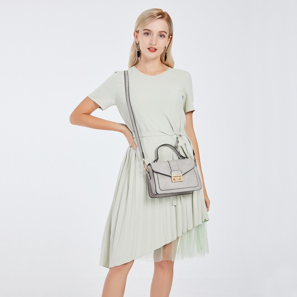PU Leather Midi Handbag – Grey