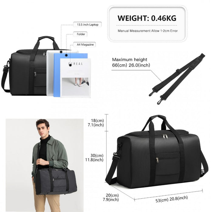 Waterproof Lightweight Travel Duffle Bag Sports Holdall – Black