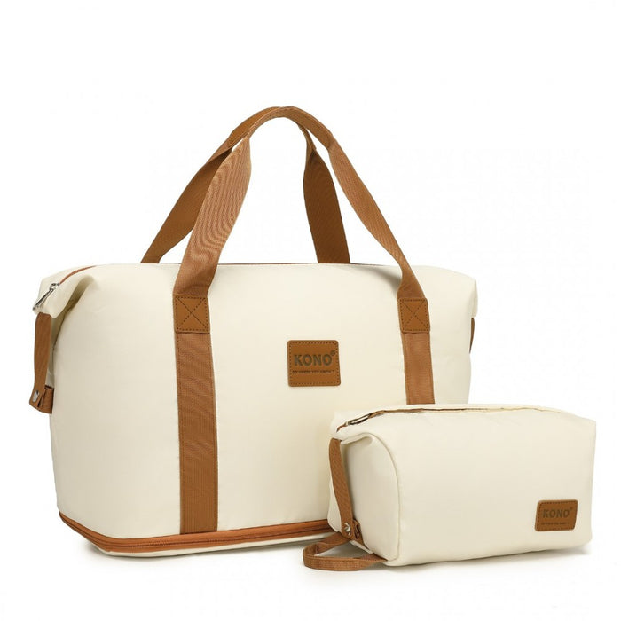 2-Piece Expandable Waterproof Travel Duffel Bag Set – Beige and Brown