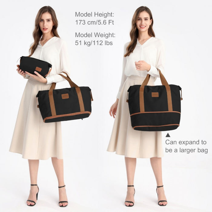 2-Piece Expandable Waterproof Travel Duffel Bag Set – Black and Brown