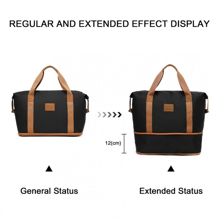 2-Piece Expandable Waterproof Travel Duffel Bag Set – Black and Brown