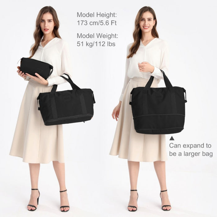 2-Piece Expandable Waterproof Travel Duffel Bag Set – Black