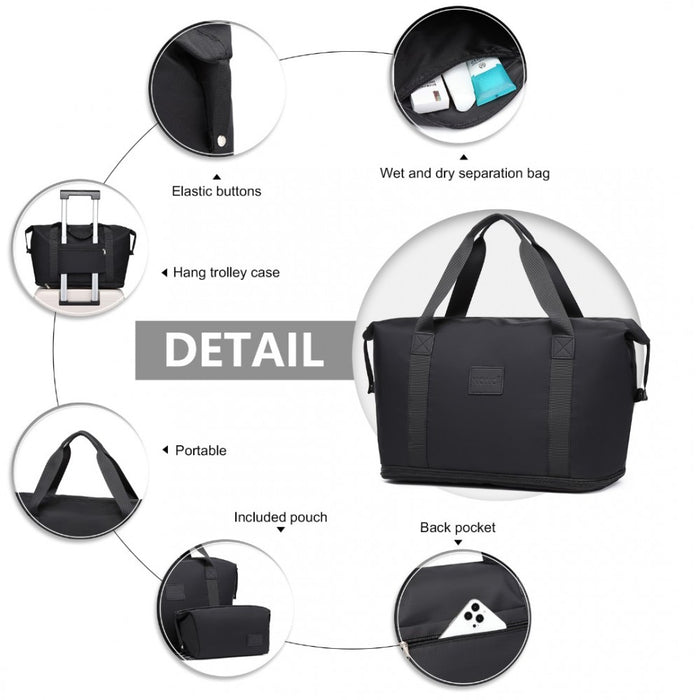 2-Piece Expandable Waterproof Travel Duffel Bag Set – Black