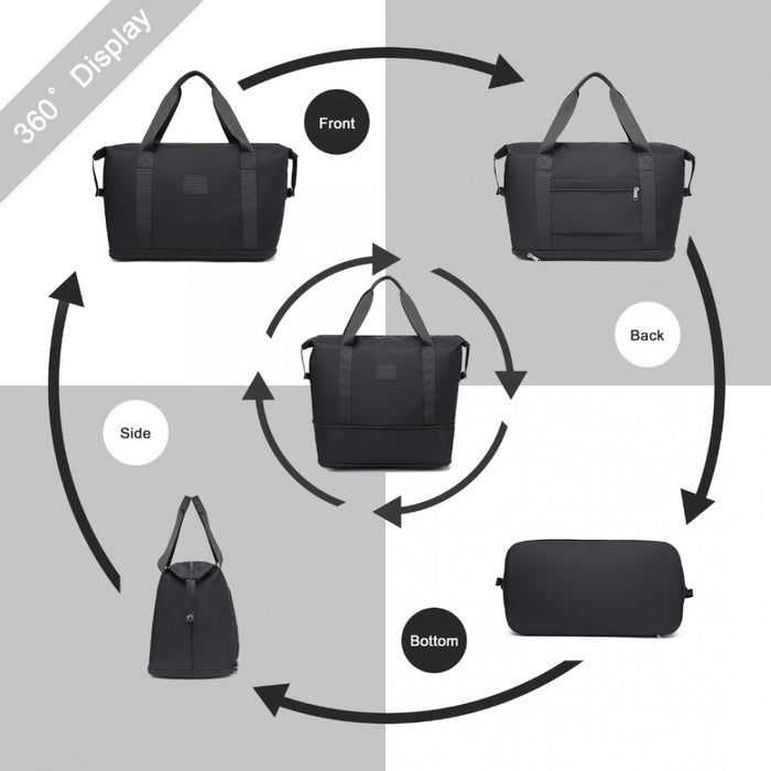 2-Piece Expandable Waterproof Travel Duffel Bag Set – Black