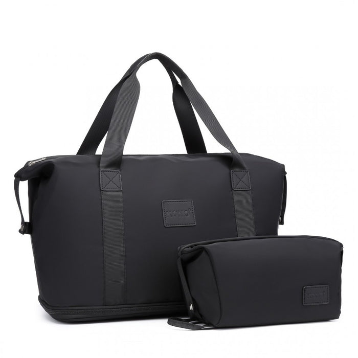 2-Piece Expandable Waterproof Travel Duffel Bag Set – Black
