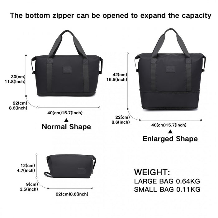 2-Piece Expandable Waterproof Travel Duffel Bag Set – Black