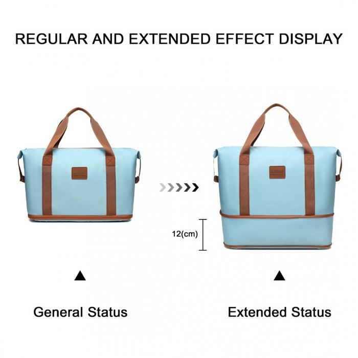 2-Piece Expandable Waterproof Travel Duffel Bag Set – Grayish Blue and Brown