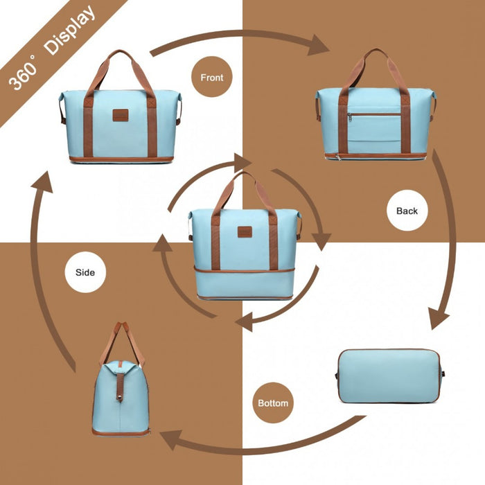 2-Piece Expandable Waterproof Travel Duffel Bag Set – Grayish Blue and Brown