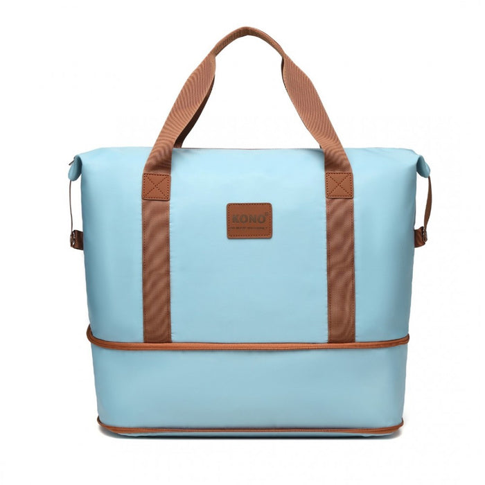 2-Piece Expandable Waterproof Travel Duffel Bag Set – Grayish Blue and Brown