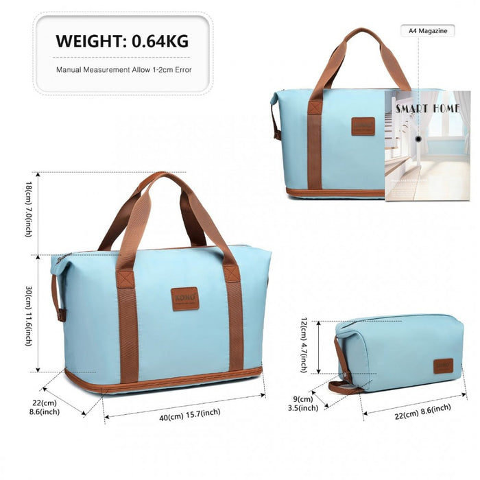 2-Piece Expandable Waterproof Travel Duffel Bag Set – Grayish Blue and Brown