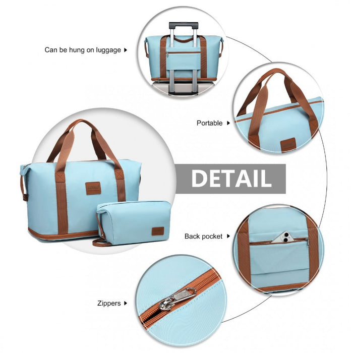 2-Piece Expandable Waterproof Travel Duffel Bag Set – Grayish Blue and Brown
