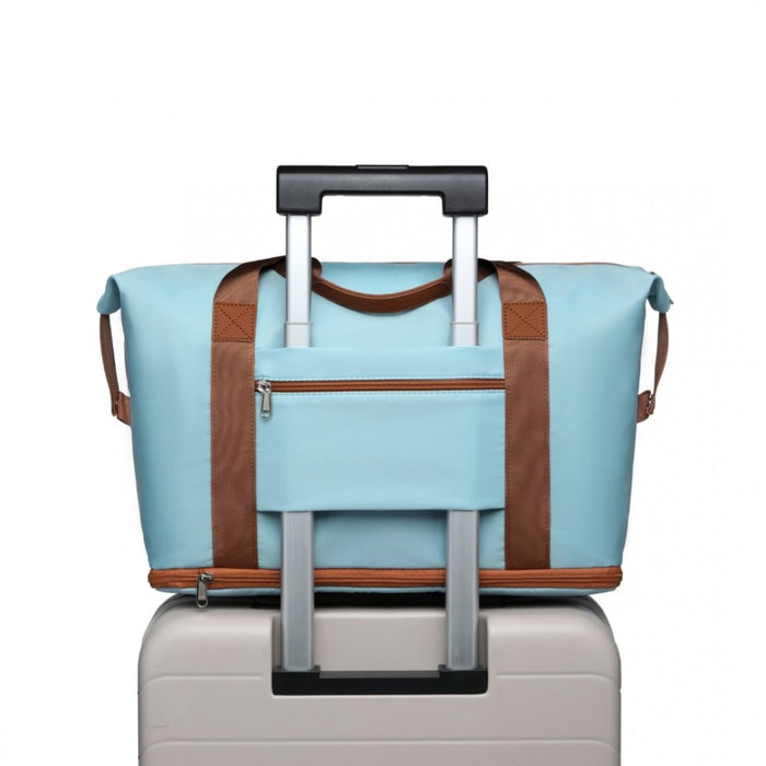 2-Piece Expandable Waterproof Travel Duffel Bag Set – Grayish Blue and Brown