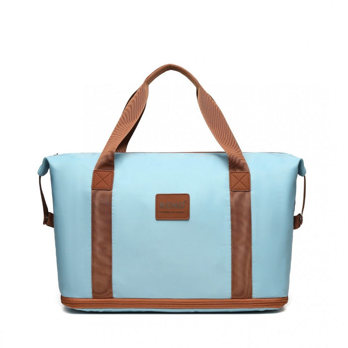 2-Piece Expandable Waterproof Travel Duffel Bag Set – Grayish Blue and Brown