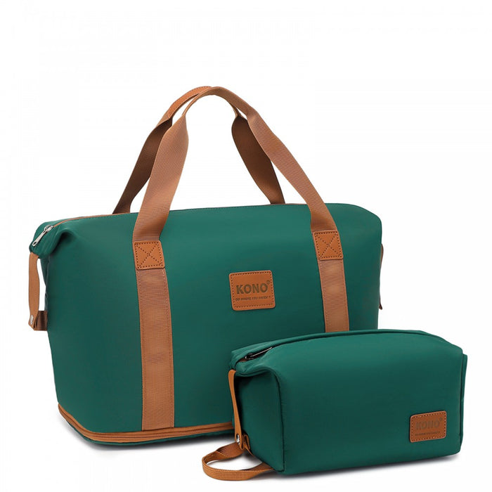 2-Piece Expandable Waterproof Travel Duffel Bag Set – Green and Brown