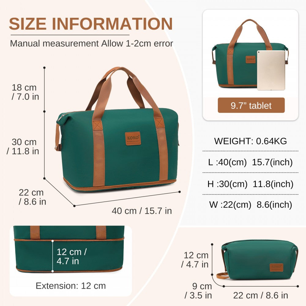 Large ABS+PC Hard Shell Suitcase Set with Travel Bag and Toiletry Pouch – 28-Inch – Dark Green and Brown