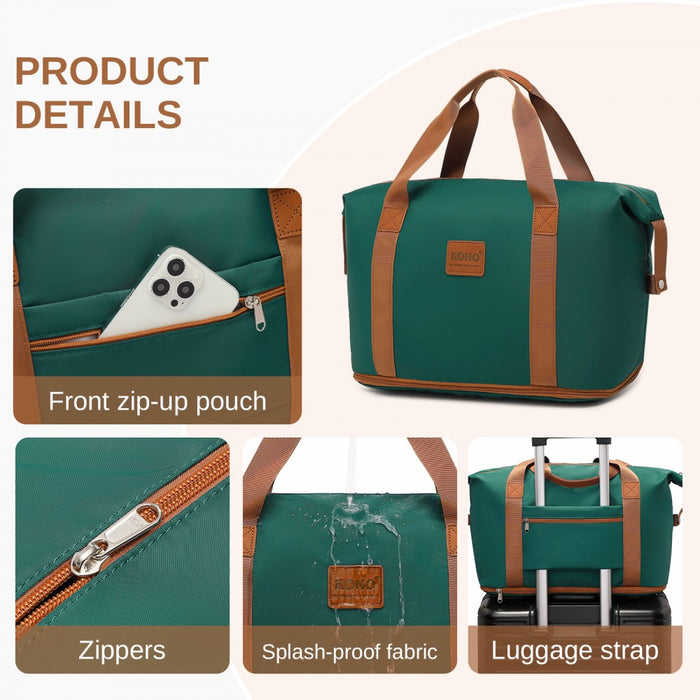2-Piece Expandable Waterproof Travel Duffel Bag Set – Green and Brown