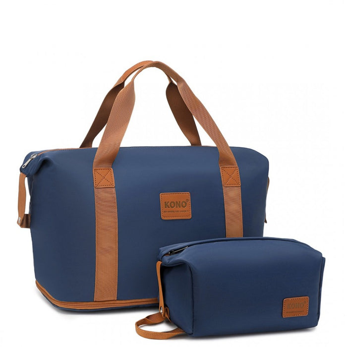 2-Piece Expandable Waterproof Travel Duffel Bag Set – Navy and Brown