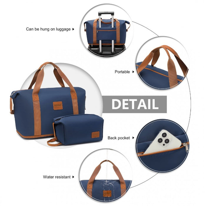 2-Piece Expandable Waterproof Travel Duffel Bag Set – Navy and Brown