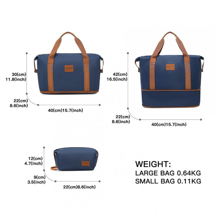 2-Piece Expandable Waterproof Travel Duffel Bag Set – Navy and Brown