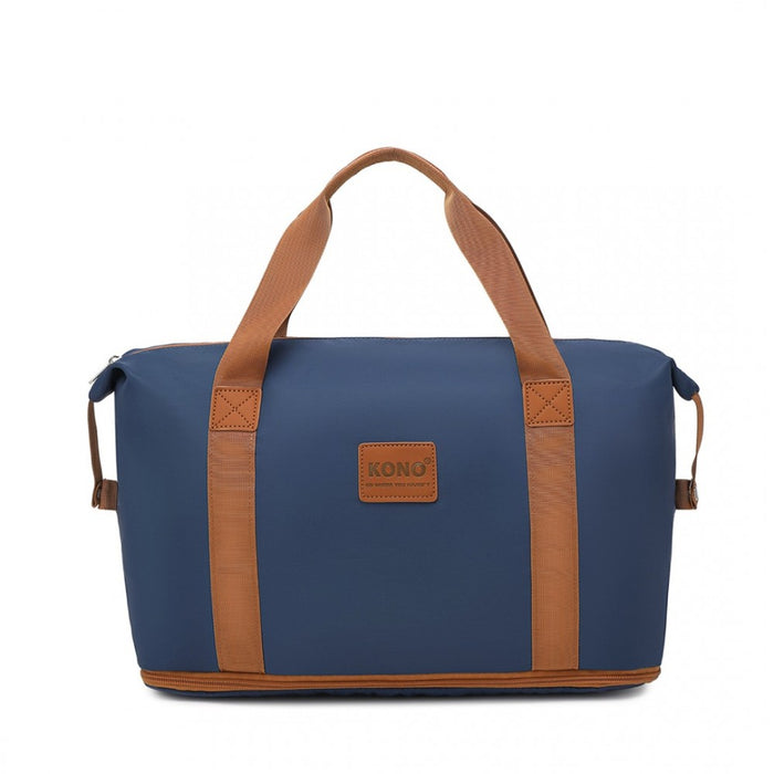 2-Piece Expandable Waterproof Travel Duffel Bag Set – Navy and Brown