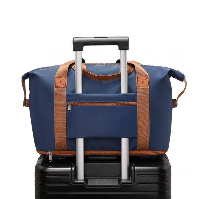 2-Piece Expandable Waterproof Travel Duffel Bag Set – Navy and Brown