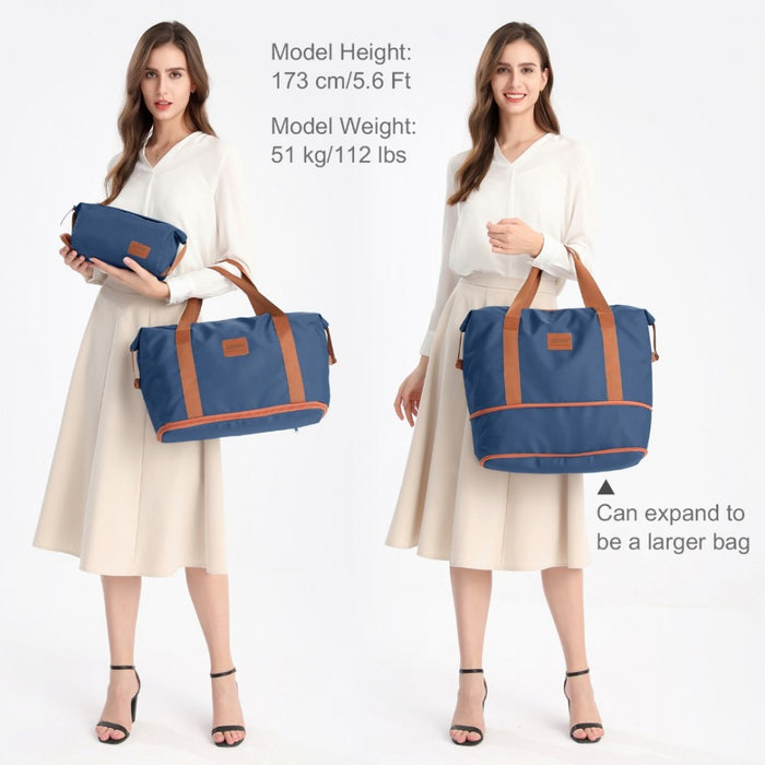 2-Piece Expandable Waterproof Travel Duffel Bag Set – Navy and Brown