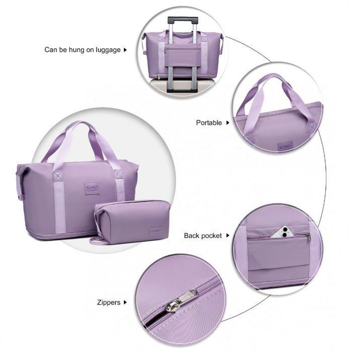 2-Piece Expandable Waterproof Travel Duffel Bag Set – Purple