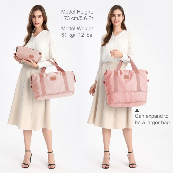 2-Piece Expandable Waterproof Travel Duffel Bag Set – Pink
