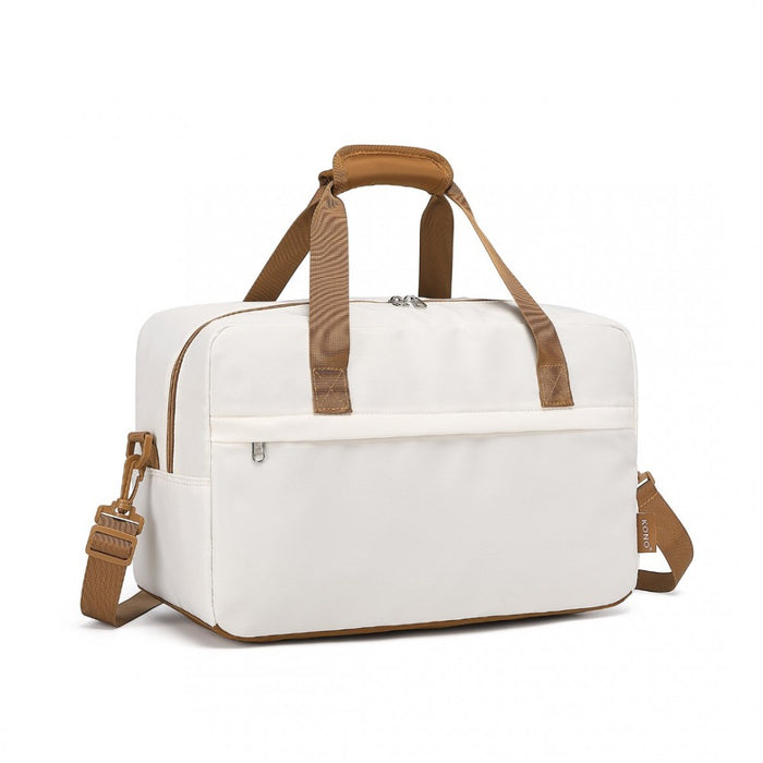 Medium Lightweight Water-Resistant Foldable Underseat Travel Carry-On Duffel Bag – Beige and Brown