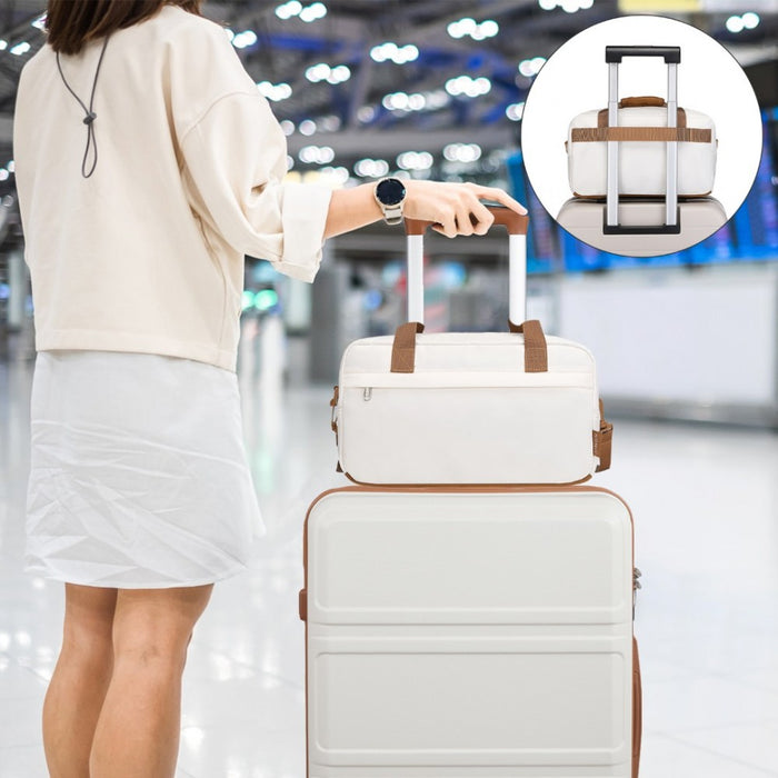 Small Lightweight Water-Resistant Foldable Underseat Travel Carry-On Duffel Bag – Beige and Brown