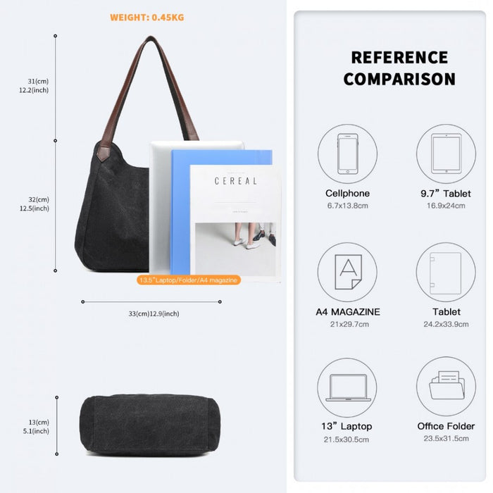Canvas Shoulder Tote Bag – Black