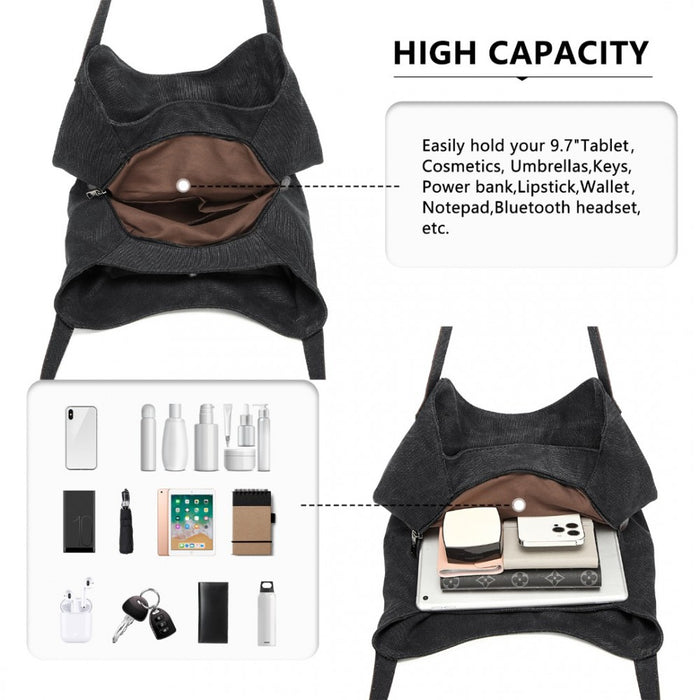 Canvas Shoulder Tote Bag – Black