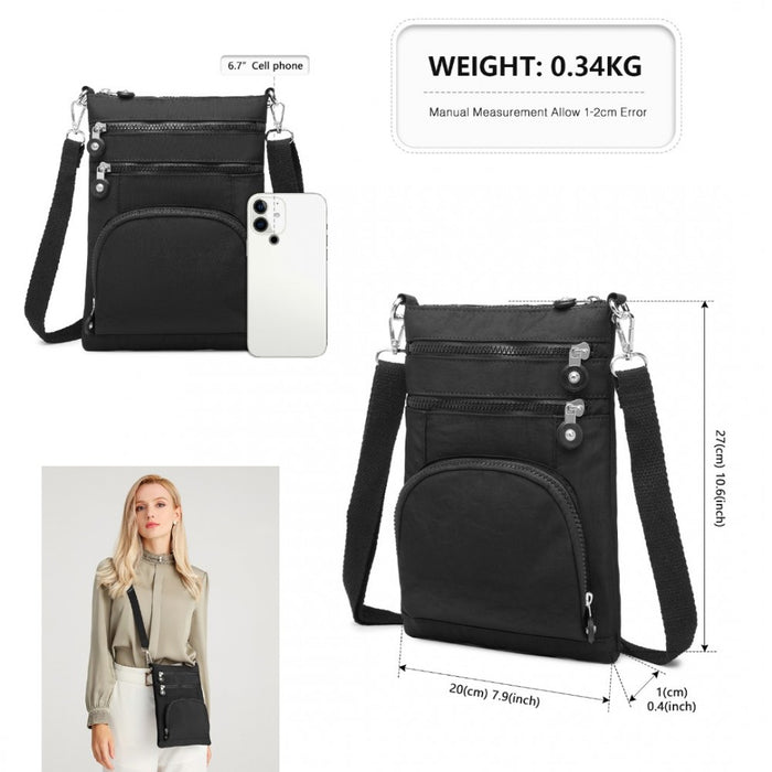 Casual Multi Pocket RFID Blocking Crossbody Bag – Black