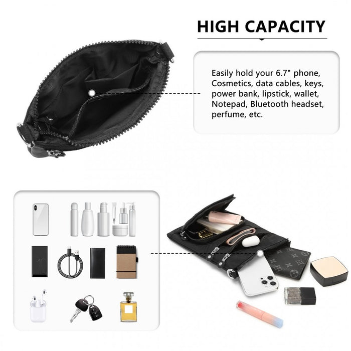 Casual Multi Pocket RFID Blocking Crossbody Bag – Black