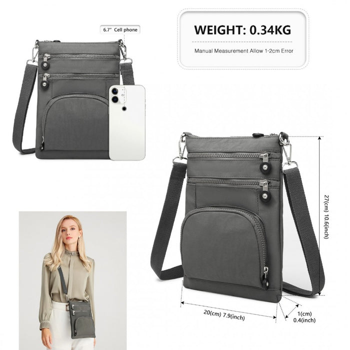 Casual Multi Pocket RFID Blocking Crossbody Bag – Grey