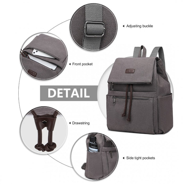Canvas Clamshell Drawstring School Backpack – Grey