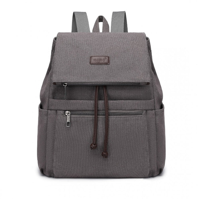 Canvas Clamshell Drawstring School Backpack – Grey